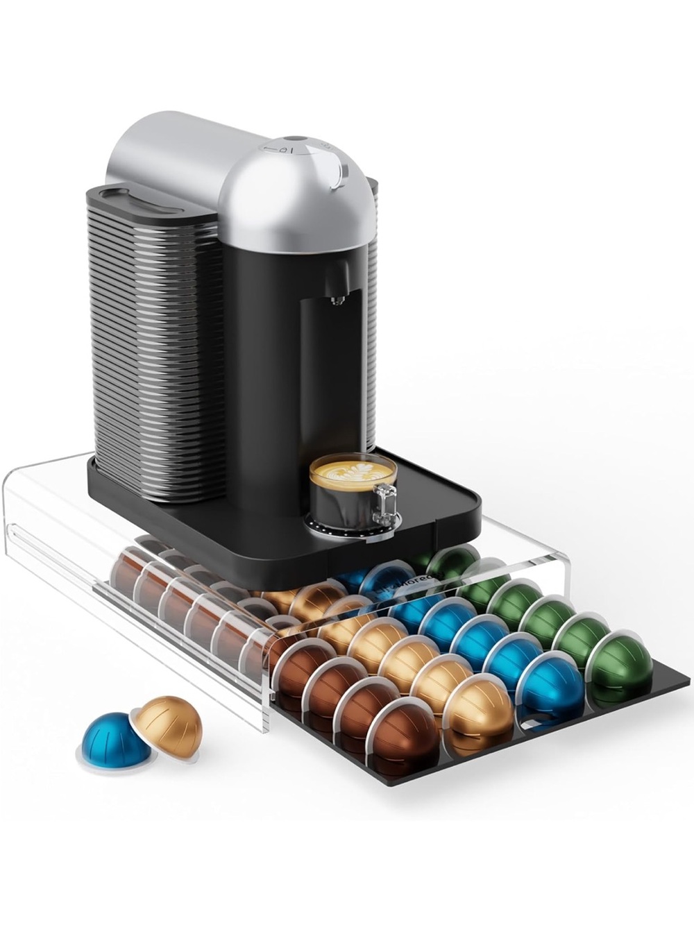 LIKE NEW Nespresso Capsule Clear Acrylic Storage Pod with Drawer Black